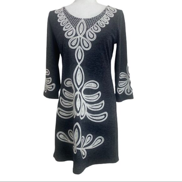 Young Threads of NY Grey Knit Dress w/ Embroidery - Picture 1 of 13